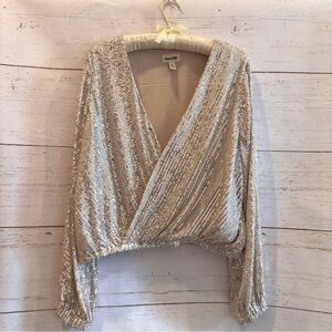 Sequin V-Neck Top — Size L